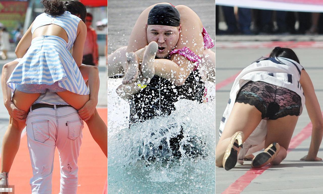 背老婆赛跑风靡全球 国内常摔妻国外可换妻参赛